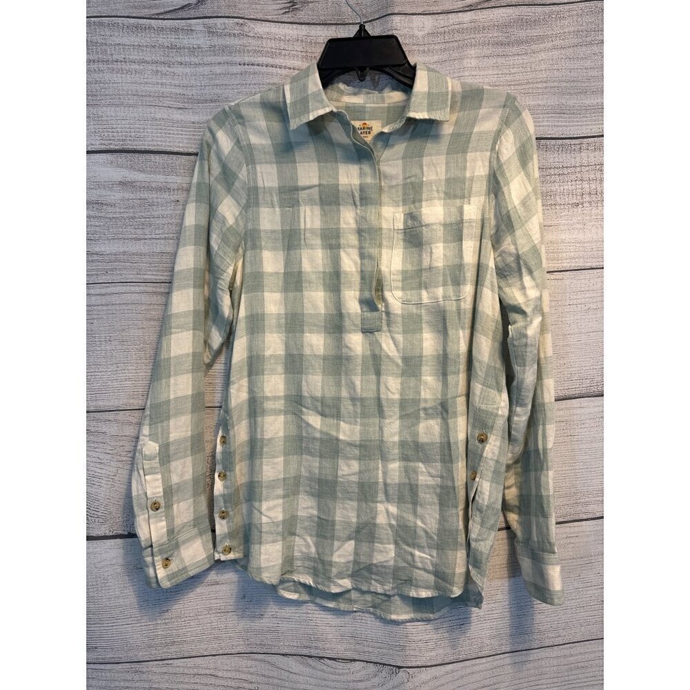 Marine Layer Green Plaid Half Button-Down Shirt Size XS